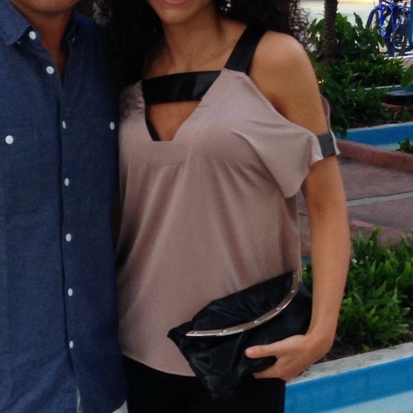 Faux leather cold shoulder top - Picture 1 of 4